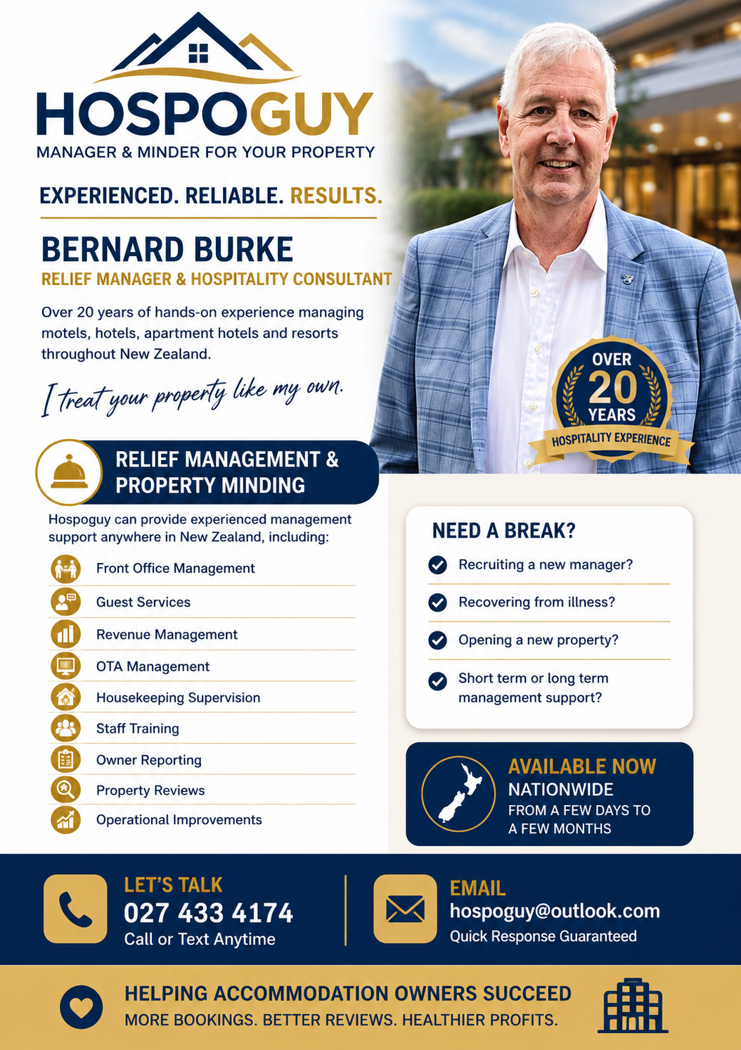 HospoGuy Bernard Burke relief management and hospitality consultant